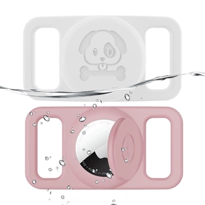 Waterproof silicone AirTag case for pet collars featuring cartoon dog and bone patterns