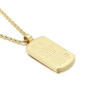 Collier Pendentif Gravé Prière Du Seigneur Acier Inoxydable Strass Plaque Rectangulaire Bijou Religieux Minimaliste Unisexe