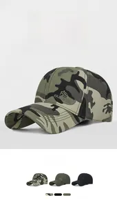 Detail of multi-stitched brim and 3D FS FASHION embroidery on cotton camo baseball cap