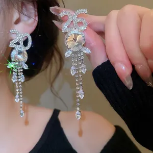 Boucles D'oreilles Longues À Pampilles Avec Tige En Argent Cuivre Strass Zircon Numéro 2026 Bijoux De Fête Pour Femmes