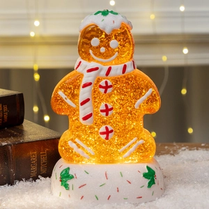 Christmas Gingerbread Man LED Glitter Water Globe Lantern Desktop Ornament Sparkling Holiday Home Decoration Gift