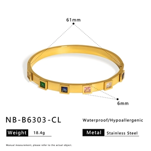 Detail eines 6mm Gold-Edelstahlarmbands mit bunten quadratischen Zirkon-Einlagen