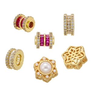 Baroque Brass Spacer Beads Cubic Zirconia Artificial Pearl Hollow Star Wheel Shape For DIY Jewelry Making Vintage Charms
