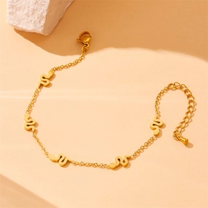 Polished gold-plated stainless steel snake charm bracelet with adjustable lobster clasp