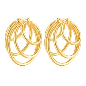 Minimalist gold tiered multilayer hoop earrings in polished stainless steel for women