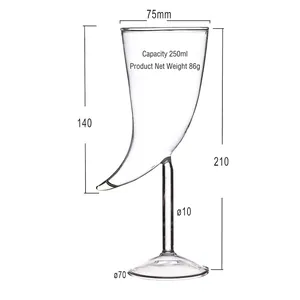 Creative 250ml ox horn shaped cocktail glass with dimensions for bar and party use
