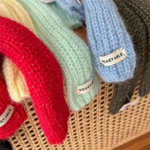 Colorful knitted skinny scarf in candy colors with high-quality plush wool texture