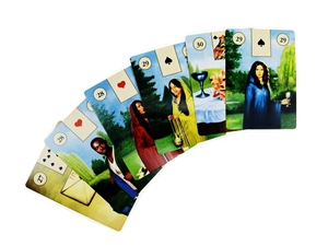 Detailed view of fan-shaped Sea Soul Journey Oracle cards with artistic illustrations