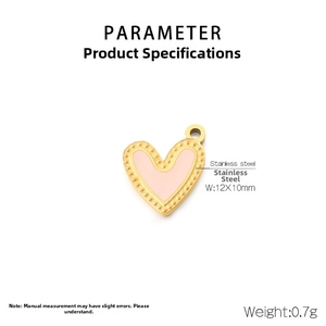 Pink heart-shaped stainless steel pendant 12x10mm size and weight detail view