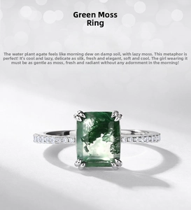 Detail of emerald moss agate ring in S925 silver with side accent stones