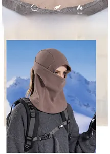 Winter thermal balaclava for women with ponytail hole for skiing and cycling in brown