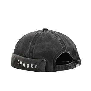 Retro washed charcoal denim miki hat with Chance embroidery and adjustable metal buckle
