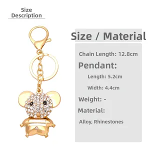 Detailed view of rhinestone mouse keychain with alloy dimensions 5.2x4.4cm and 12.8cm chain