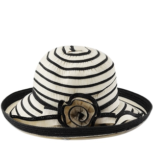 Chapeau De Soleil En Paille Pour Femmes À Bord Large Rayé Fleur Pliable Élégant Plage Été