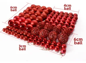 Detailed set of red Christmas balls in various sizes including glitter and hollow designs