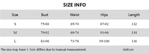 Guide des tailles détaillé pour robe moulante en maille avec mesures buste taille et hanches