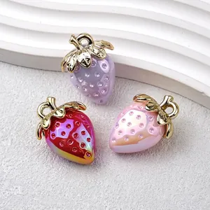 Acrylic strawberry crystal pendants in gradient red, purple and pink with gold hooks
