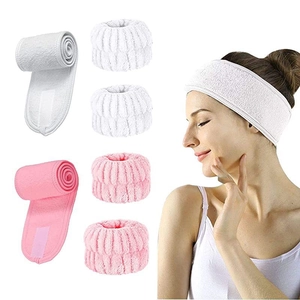 Microfiber coral fleece headband and wristband set for face washing and yoga