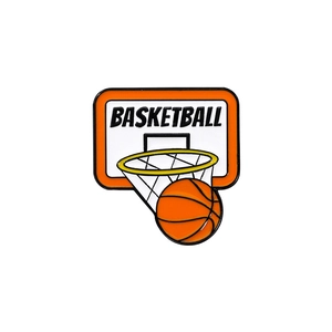 Creative crown basketball enamel pin featuring an orange ball entering the white net