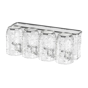 Modern transparent bathroom tumbler set with 4 cups and tray featuring silver rim accents