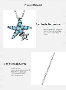Macro view of S925 sterling silver starfish pendant with synthetic turquoise stone