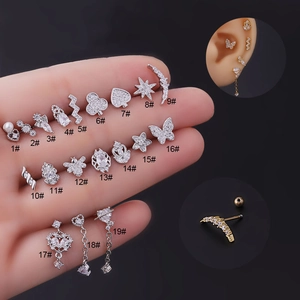 Variety set of 20G stainless steel stud earrings with zircon and unique shapes