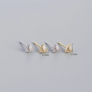 Minimalist S925 sterling silver geometric triangle stud earrings with zircon stones