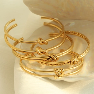 Bracciale A Nodo In Acciaio Inossidabile Da Donna Vintage Francese Regolabile Aperto Forma C Minimalista