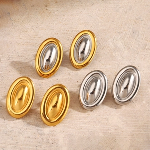 Minimalist 18K gold plated oval stud earrings in gold, silver, and two-tone finishes