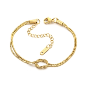 Minimalist double-layer gold snake chain knot bracelet in stainless steel with clasp