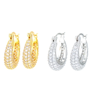 Vintage Pave Zirconia Hoop Earrings For Women Copper Lattice Geometric Circular Earring Gold Silver Plated Jewelry For Wedding Party