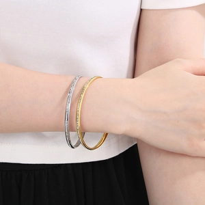 Elegant gold and silver titanium steel bangles with sparkling zircon inlay for women