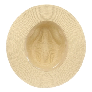Détail de l'intérieur d'un chapeau de paille avec bande de confort et cordon réglable