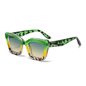Modische große UV400-Sonnenbrille mit grünem Leopardenmuster und Verlaufsgläsern
