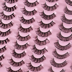 30 pairs of thick Russian DD curl synthetic false eyelashes on a pink background tray