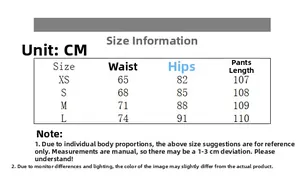 Detailed size chart for distressed hand-painted flared jeans showing CM measurements