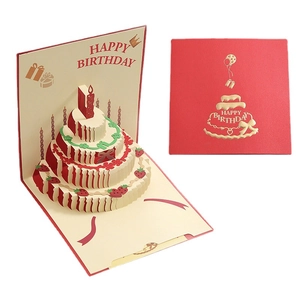 3D pop-up birthday card with a red strawberry cake design and gold foil stamping