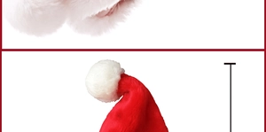 Detailed view of plush red Christmas hat with white faux fur pompom and soft brim