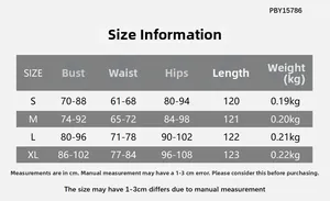 Detaillierte Größentabelle für trägerloses figurbetontes Kleid mit Maßangaben in CM