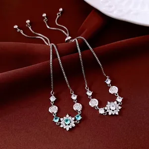 Snowflake Flower Pendant Bracelet Copper Zircon Adjustable Bolo Clasp Vintage Elegant Women Jewelry