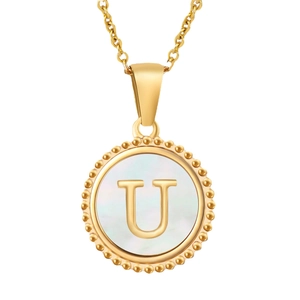 18K gold plated stainless steel necklace with shell inlay and letter U pendant