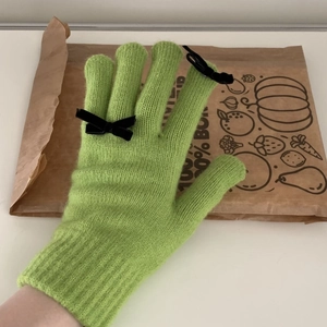 Cute Bowknot Knitted Gloves For Women Autumn Winter Solid Color Warm Touch Screen Acrylic Full Finger Mittens For Student