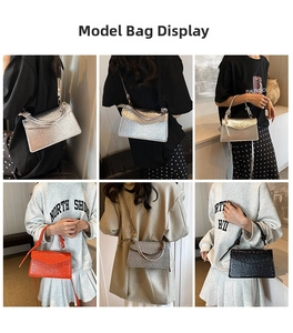 Collage of chic crocodile pattern crossbody bags shown on model in four stylish colors