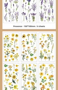 Detail showing 6 sheets of botanical stickers featuring lavender and wild flowers