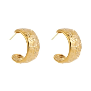 Chunky 14K gold-plated stainless steel C-shape earrings with hammered texture