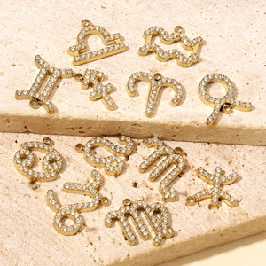 Golden 12 zodiac pendants with zircon inlays on stone background for DIY necklaces