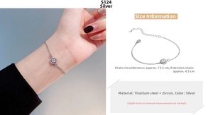 Detail view of titanium steel zircon bracelet showing dimensions and hand fit
