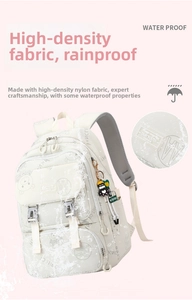 Detail of high-density nylon school bag fabric with waterproof water droplets display