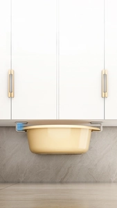 Macro detail of stainless steel basin rack showing 35mm wide spacing for multi-layer storage