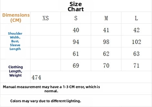 Size chart for casual patchwork blazer suit showing measurements in CM for XS to L sizes